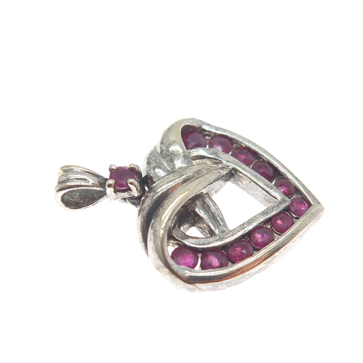 ART'S ELEGANCE 925 Sterling Vintage Real Ruby Heart Minimalist Oxidized Pendant