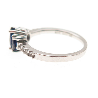 Sai 925 Sterling Silver Vintage Real Sapphire & White Topaz Ring Size 6