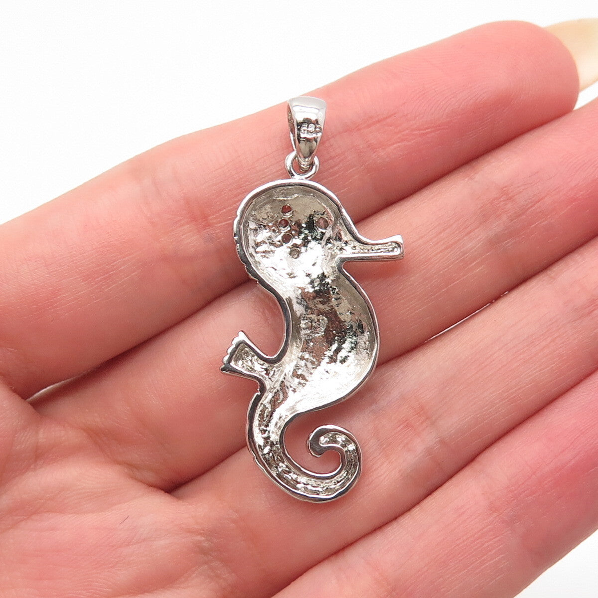 925 Sterling Silver Pave C Z Seahorse Pendant