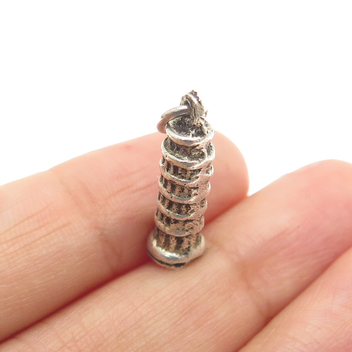 800 Silver Vintage Pisa Tower Minimalist Oxidized Charm Pendant