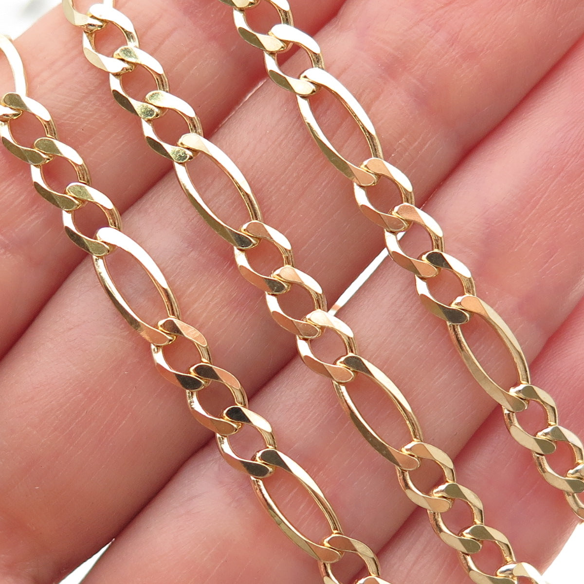 Han 925 Sterling Silver Gold Plated Italy Figaro Chain Necklace 18"