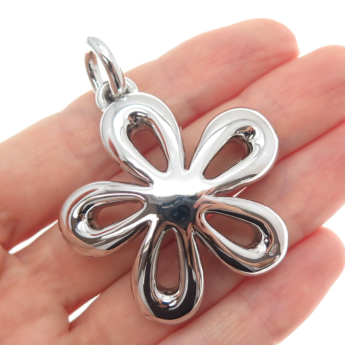925 Sterling Silver Real Black Onyx Flower Blossom Charm Pendant