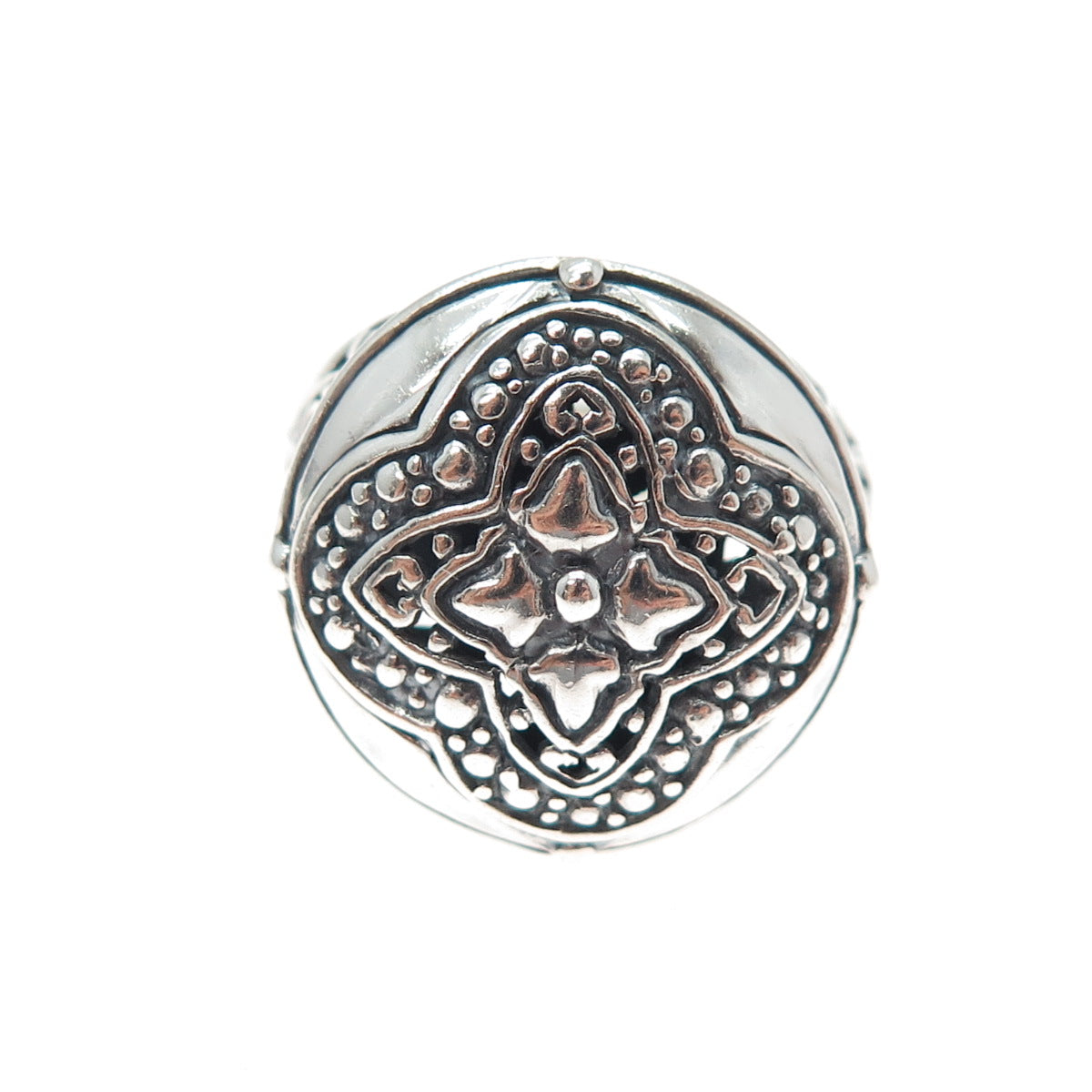 925 Sterling Silver Vintage Flower Granulated Oxidized Ring Size 7.25