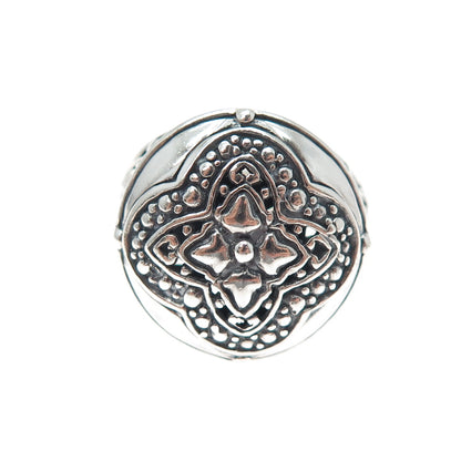 925 Sterling Silver Vintage Flower Granulated Oxidized Ring Size 7.25