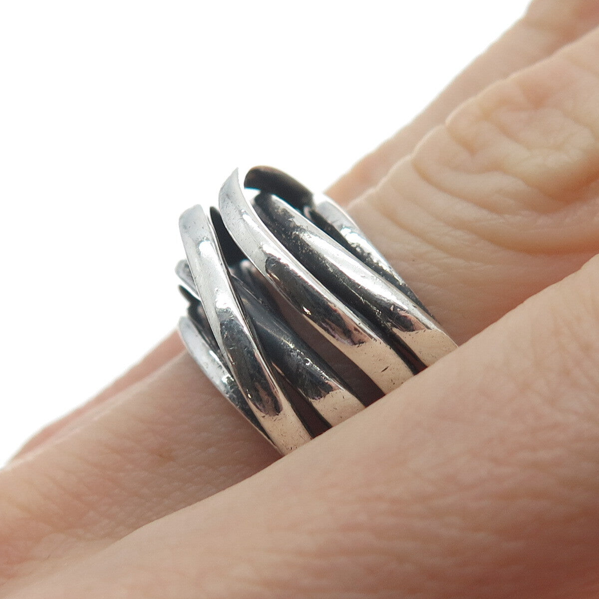 CHAPAL ZENRAY 925 Sterling Silver Vintage Interlocked Oxidized Ring Size 6
