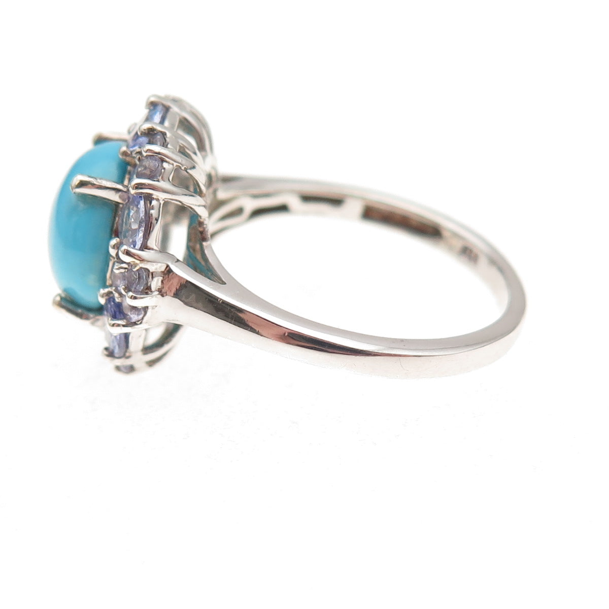Chuck Clemency 925 Sterling Silver Real Turquoise & Tanzanite Floral Ring Size 8