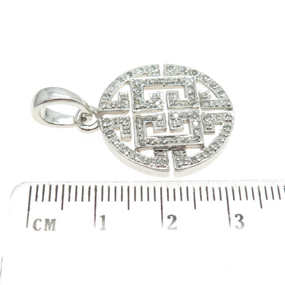 925 Sterling Silver Real Round-Cut Diamond "CC" Maze Round Pendant