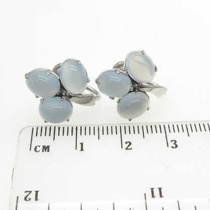 925 Sterling Silver Antique Art Deco Real Opalite Gemstone Screw Back Earrings