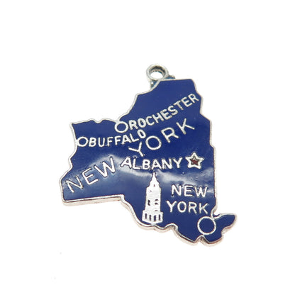 DANECRAFT 925 Sterling Silver Vintage Enamel "New York" State Map Charm Pendant