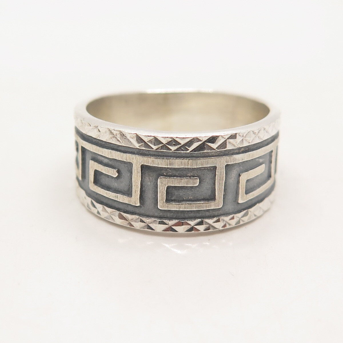 925 Sterling Silver Vintage Mexico Greek Maze Band Ring Size 7.5