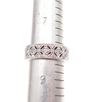 925 Sterling Silver Round-Cut C Z Floral Band Ring Size 8.25