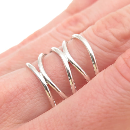 925 Sterling Silver Vintage Modernist Wavy 5-Row Ring Size 8.5