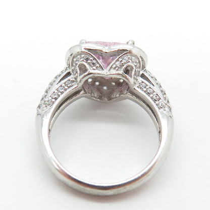 925 Sterling Silver White & Pink C Z Heart Ring Size 5.25