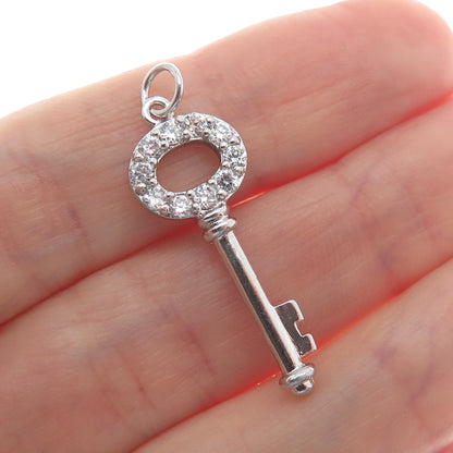 925 Sterling Silver Round-Cut C Z Key Minimalist Charm Pendant