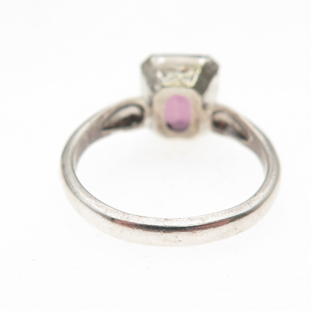 Uncas 925 Sterling Silver Antique Art Deco Emerald-Cut Rhinestone Ring Size 7