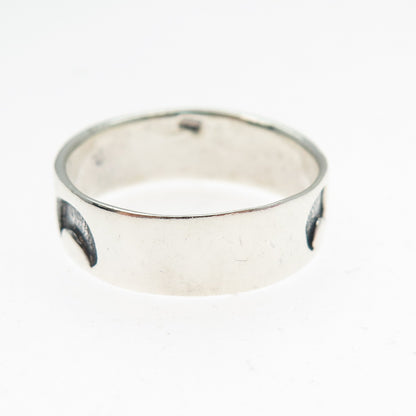 925 Sterling Silver Vintage Crescent Moon Band Ring Size 10.25