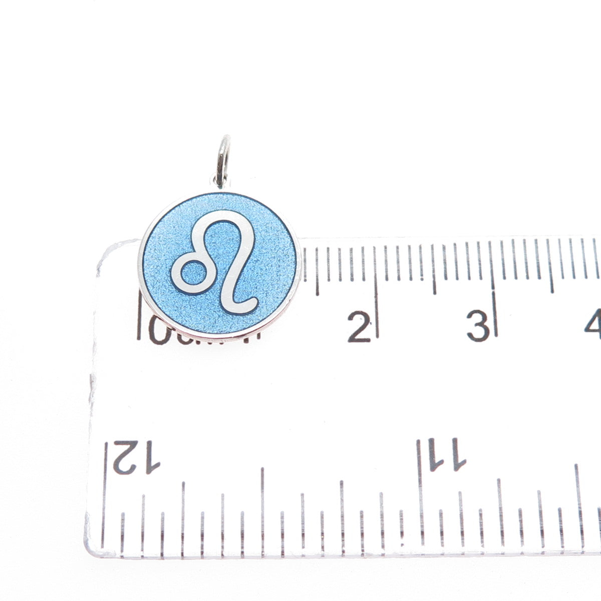 925 Sterling Silver Blue Enamel Leo Zodiac Round Tag Minimalist Charm Pendant