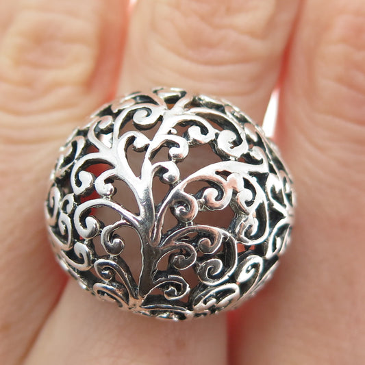 950 Silver Vintage Ornate Floral Dome Oxidized Ring Size 8.25