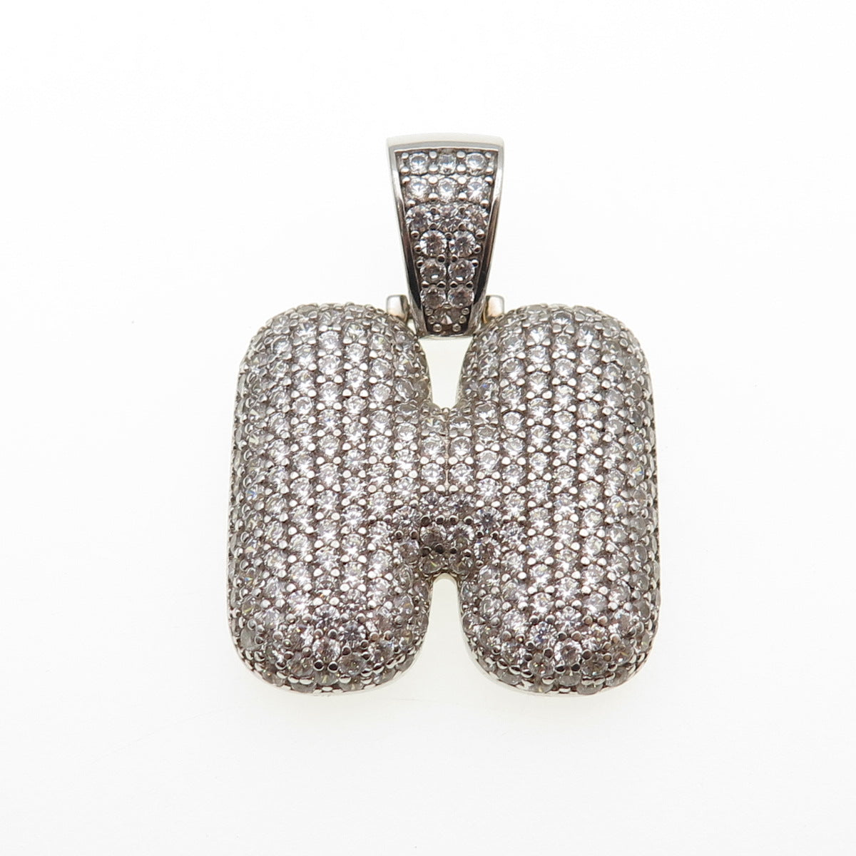 925 Sterling Silver Round-Cut C Z Letter H Initial Pendant