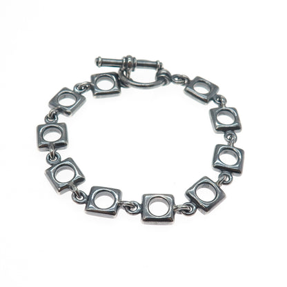 925 Sterling Silver Vintage Modernist Square Link Oxidized Bracelet 6.75"