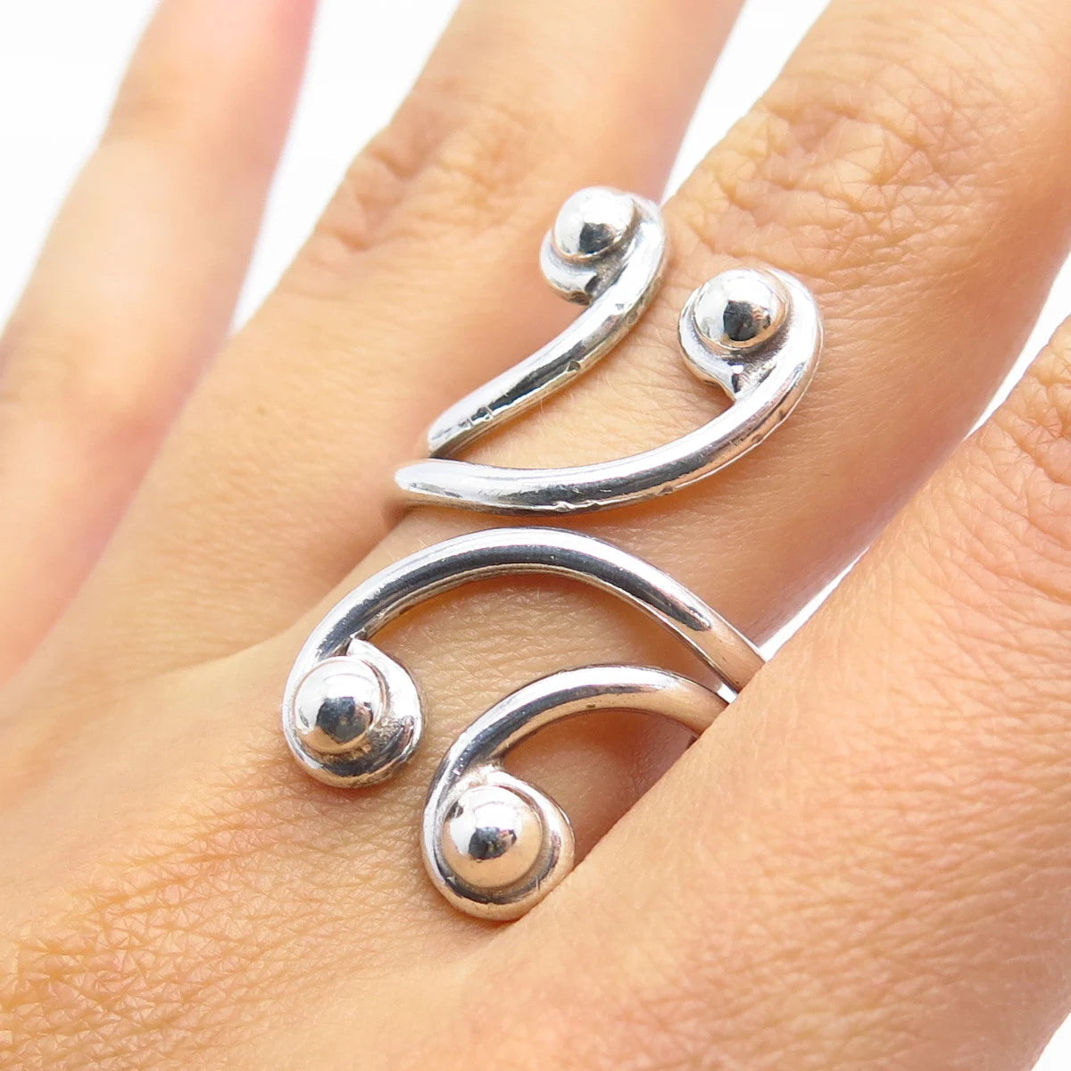 925 Sterling Silver Vintage Modernist Bypass Adjustable Ring Size 9.25