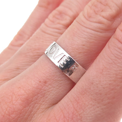 Ross Simons 925 Sterling Silver Real Diamond Love Band Ring Size 8.25