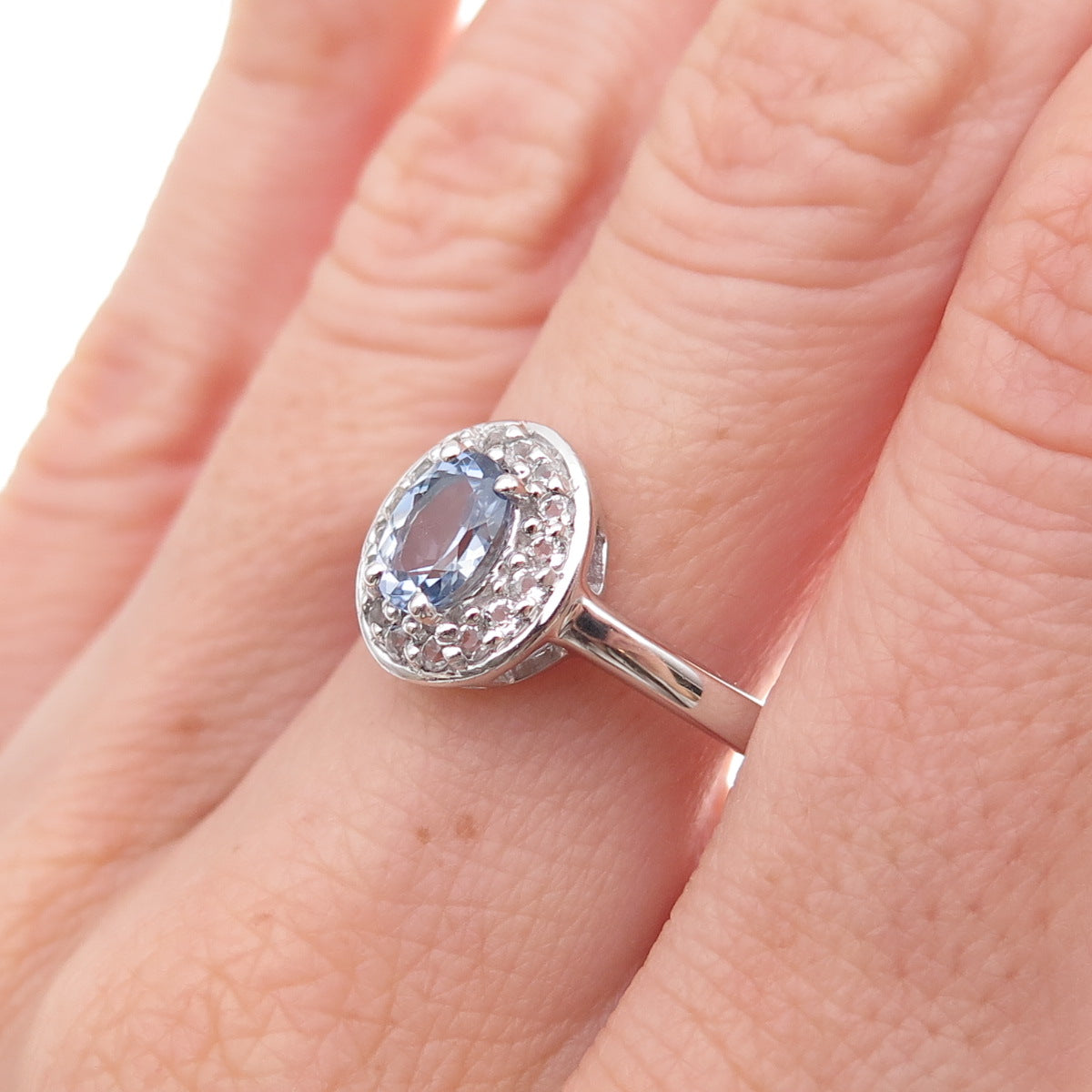 925 Sterling Silver Real Tanzanite & White Topaz Ring Size 8