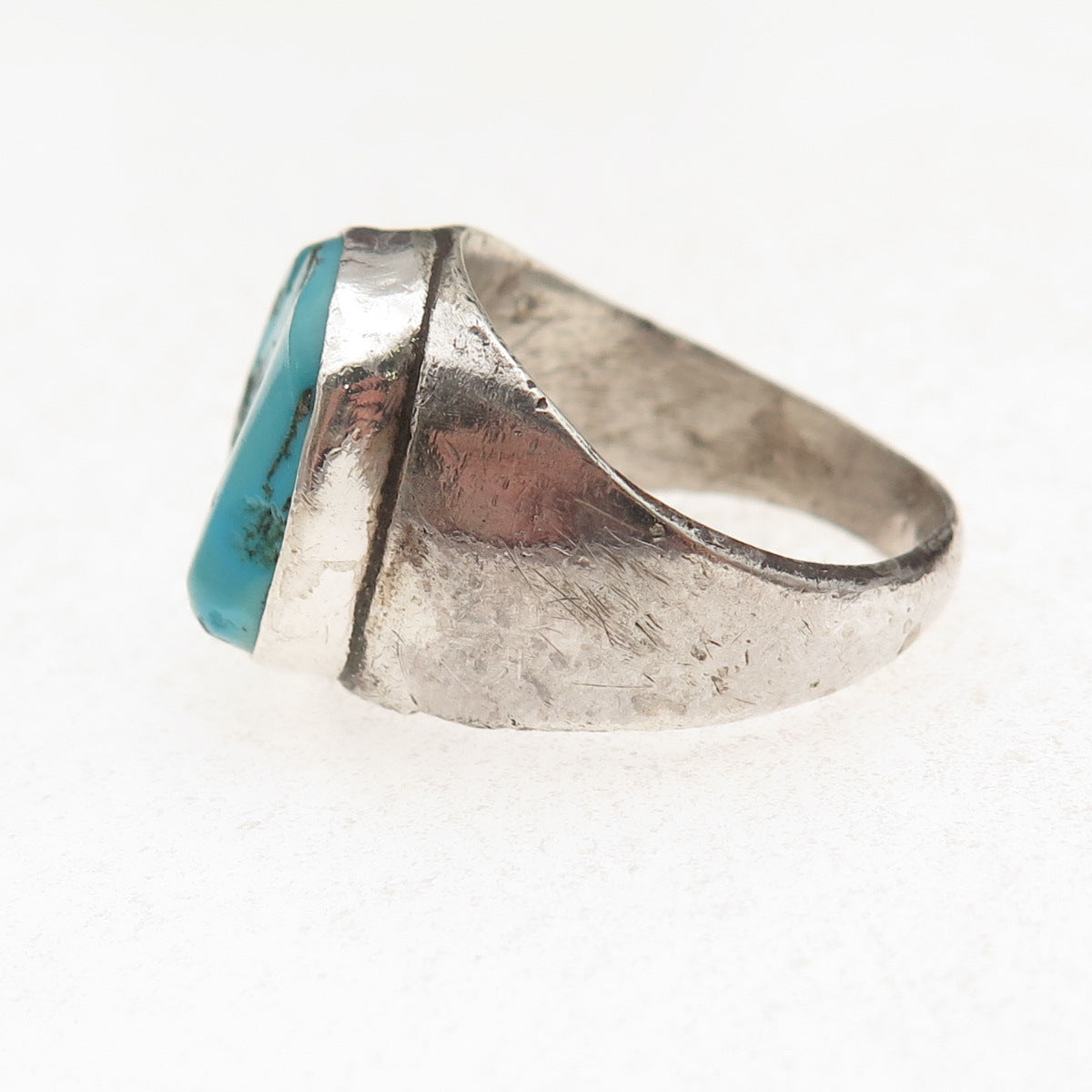 Old Pawn 925 Sterling Silver Vintage Southwestern Turquoise Tribal Ring Size 10