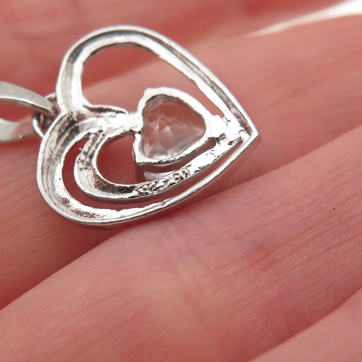 925 Sterling Silver Vintage Real White Topaz Heart Mini Charm Pendant