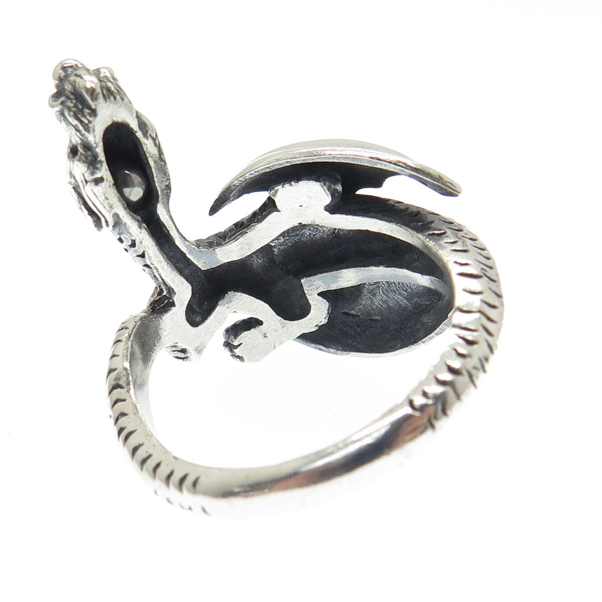 925 Sterling Silver Vintage Dragon Oxidized Ring Size 11.25