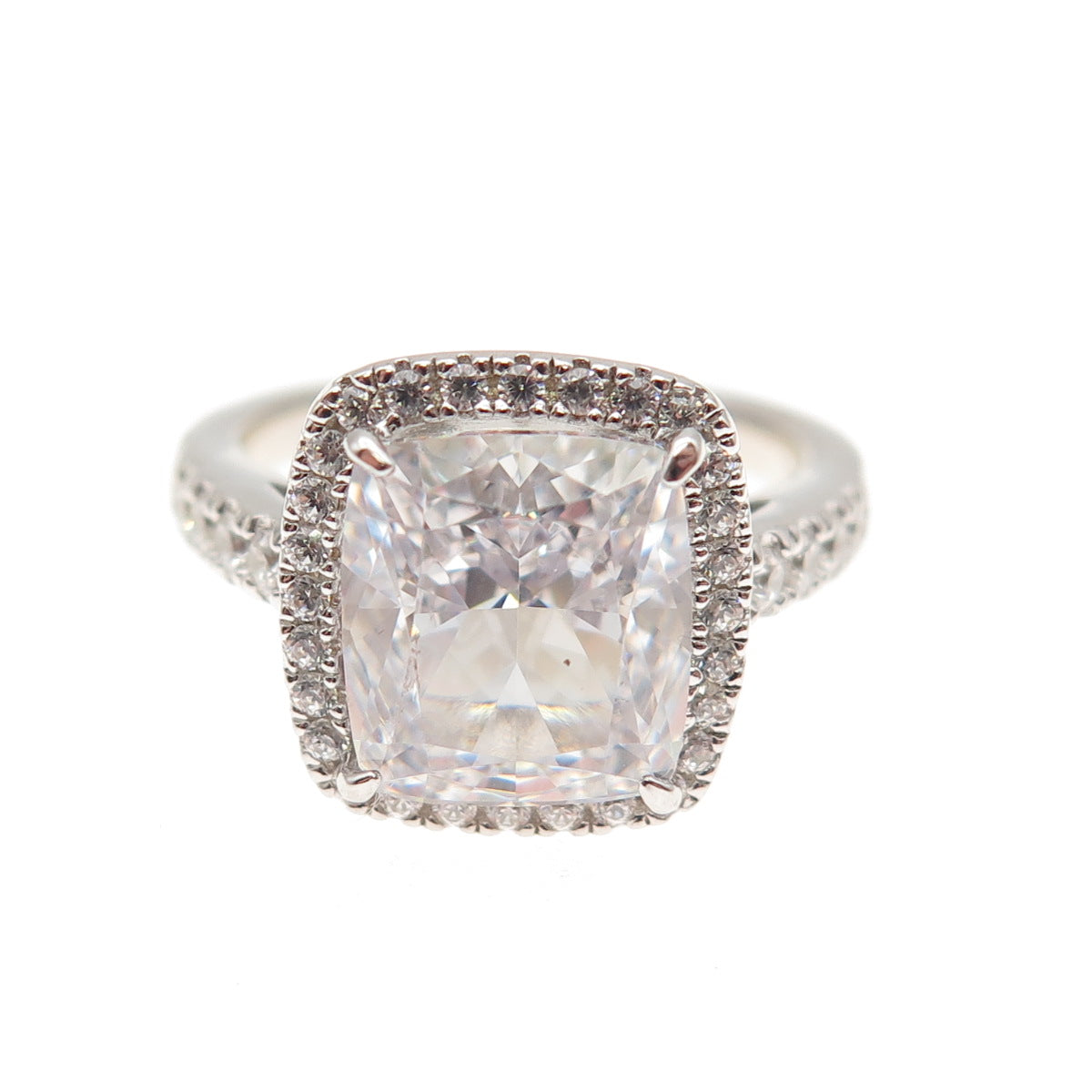 DSMK 925 Sterling Silver Cushion & Round-Cut C Z Engagement Ring Size 5