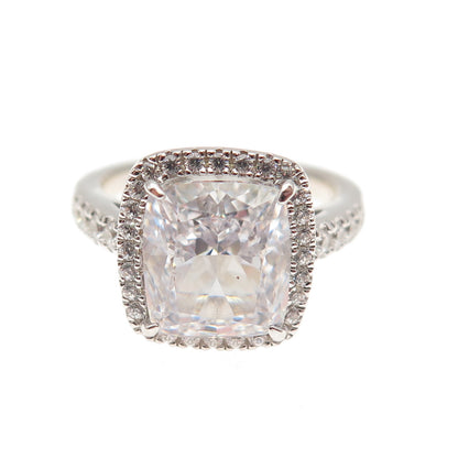 DSMK 925 Sterling Silver Cushion & Round-Cut C Z Engagement Ring Size 5