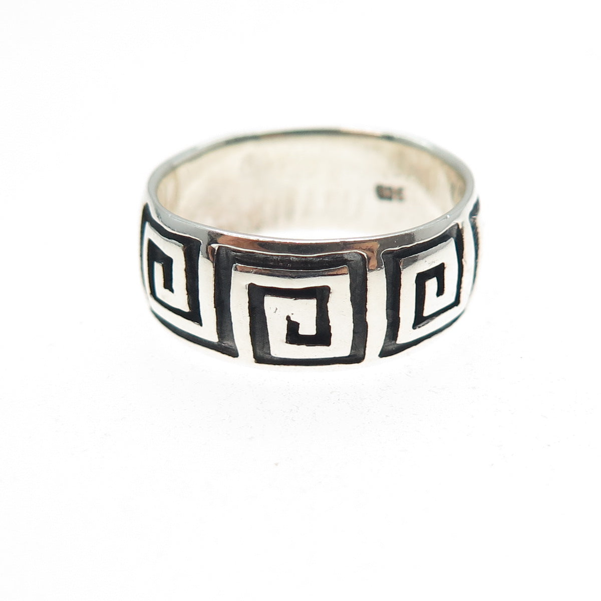 925 Sterling Silver Vintage Greek Maze Oxidized Band Ring Size 9.25