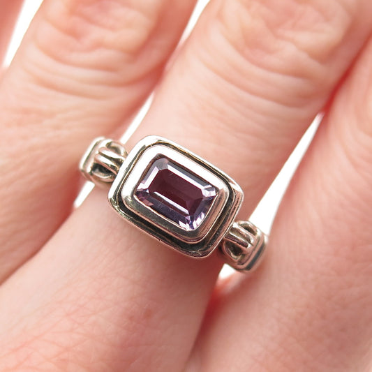 Silpada 925 Sterling Silver Vintage Real Emerald-Cut Amethyst Ring Size 7