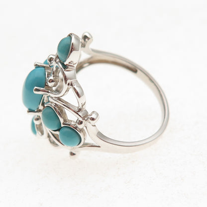 925 Sterling Silver Real Sleeping Beauty Turquoise Floral Cross Ring Size 8