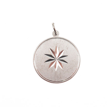 925 Sterling Silver Vintage Diamond-Cut Floral Round Tag Charm Pendant