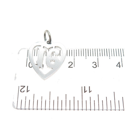 925 Sterling Silver Vintage Sweet 16 Heart Minimalist Charm Pendant