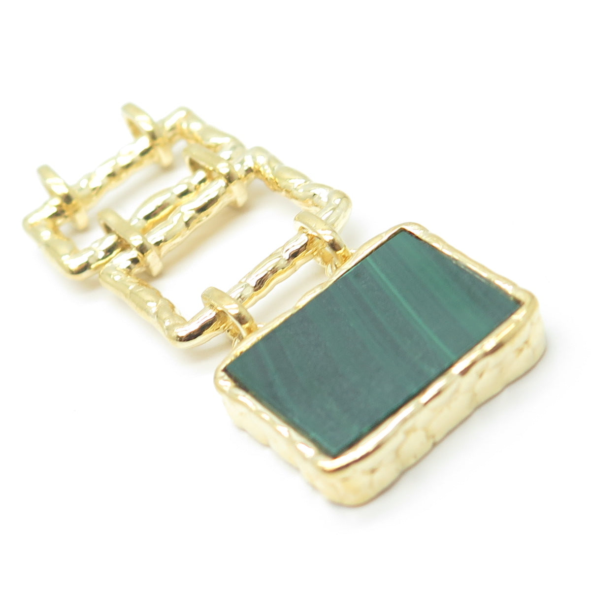 925 Sterling Silver Gold Plated Real Malachite Modernist Slide Pendant