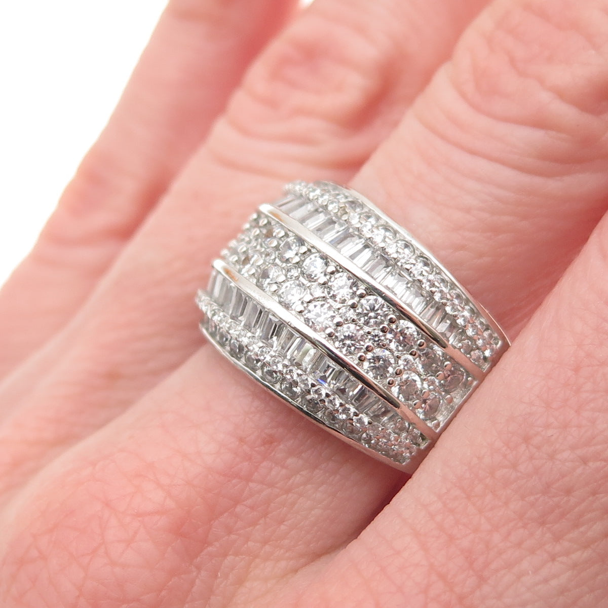 925 Sterling Silver Round & Tapered Baguette-Cut C Z Sparkle Ring Size 9.25
