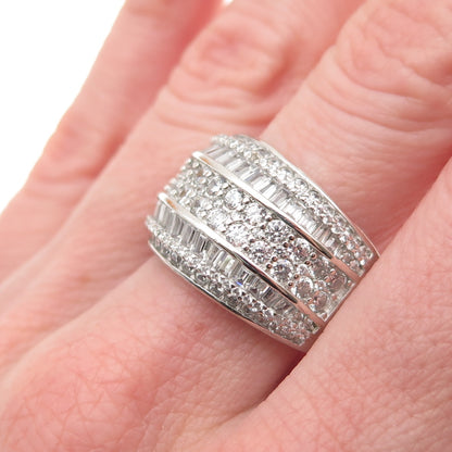 925 Sterling Silver Round & Tapered Baguette-Cut C Z Sparkle Ring Size 9.25