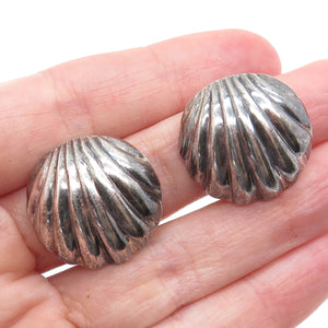 925 Sterling Silver Vintage Modernist Seashell Oxidized Clip On Earrings