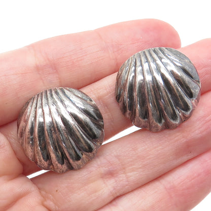 925 Sterling Silver Vintage Modernist Seashell Oxidized Clip On Earrings