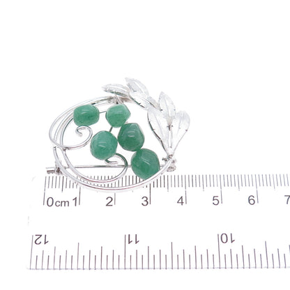 925 Sterling Silver Antique Art Deco Real Aventurine Floral Pin Brooch