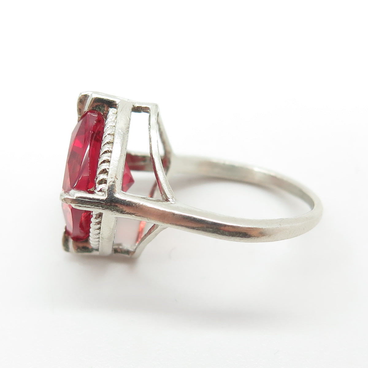 925 Sterling Silver Cushion-Cut Lab-Created Pink Sapphire Ring Size 6.25