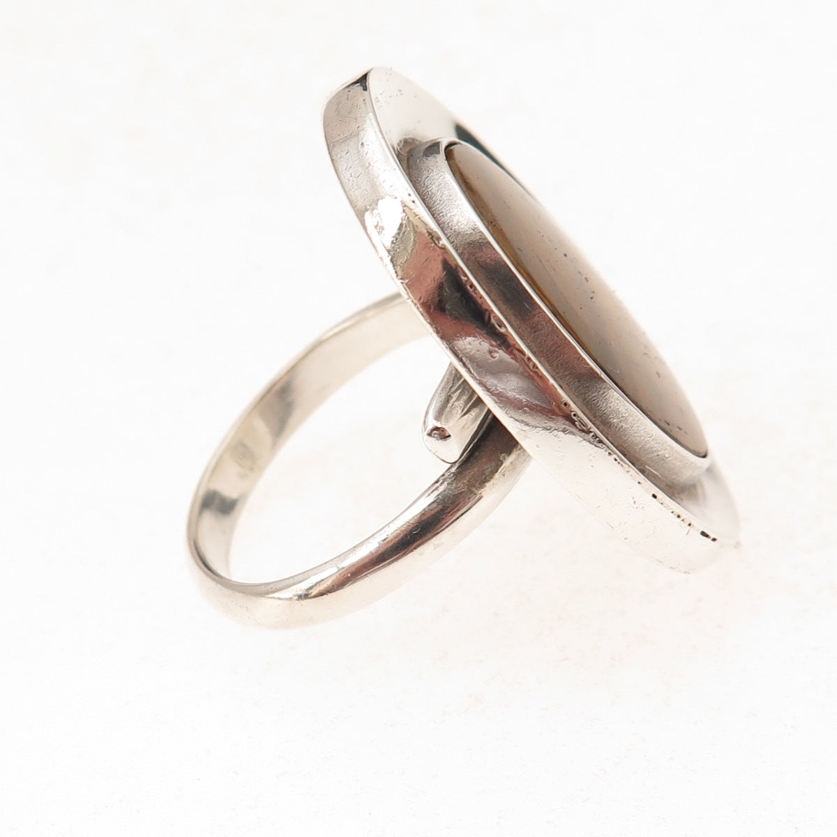 925 Sterling Silver Vintage Mexico Real Tiger Eye Modernist Ring Size 8.75