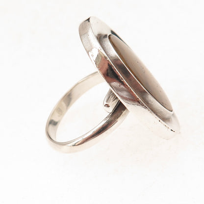 925 Sterling Silver Vintage Mexico Real Tiger Eye Modernist Ring Size 8.75