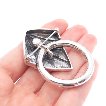 KRYPELL 925 Sterling Silver Vintage Modernist Door Knocker Oxidized Pin Brooch