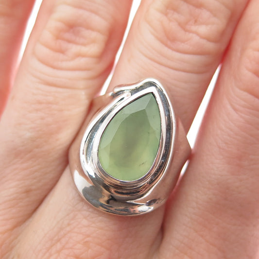 HAGIT GORALI 925 Sterling Silver Vintage Israel Prehnite Modernist Ring Size 7
