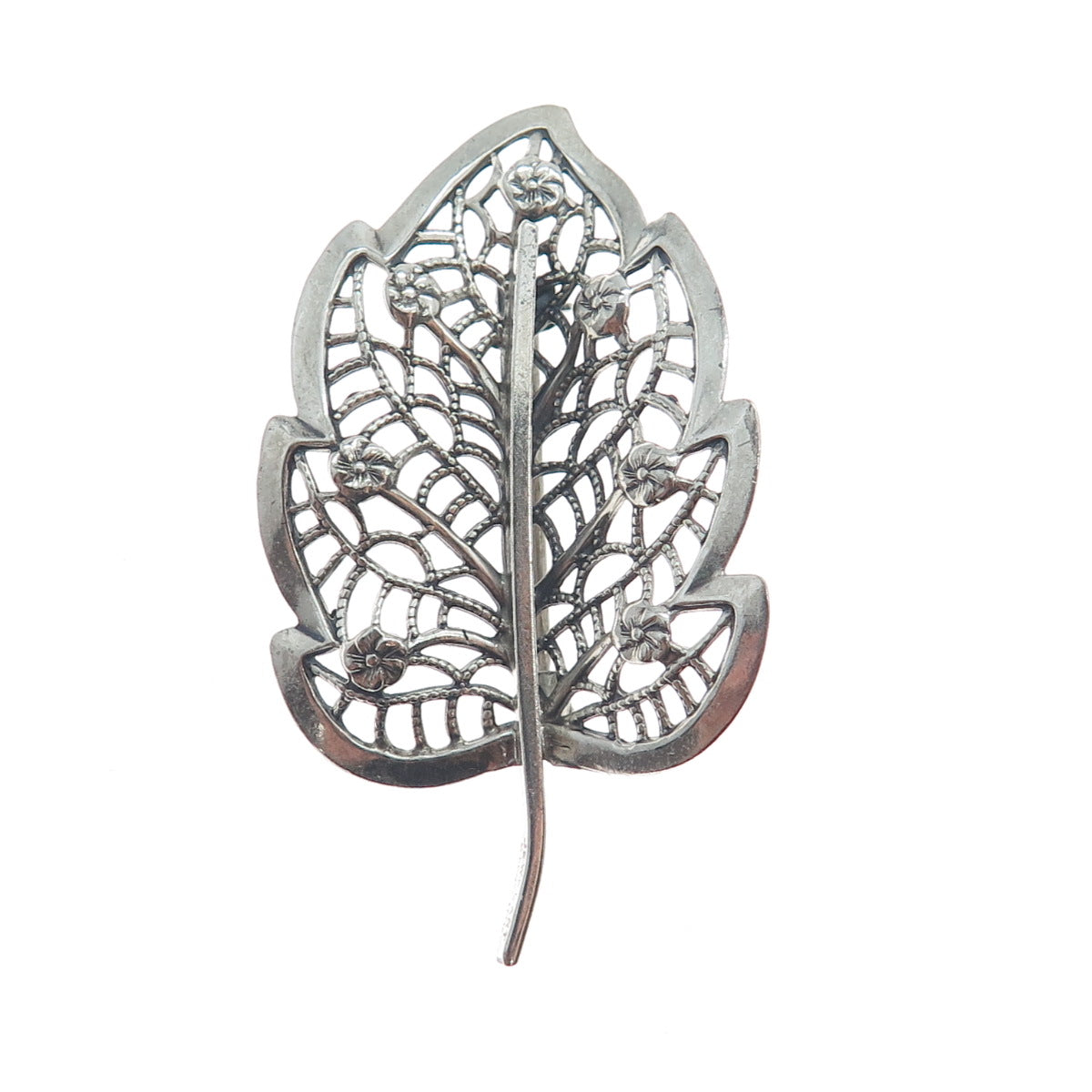 JEWELART 925 Sterling Silver Vintage Floral Leaf Filigree Oxidized Pin Brooch