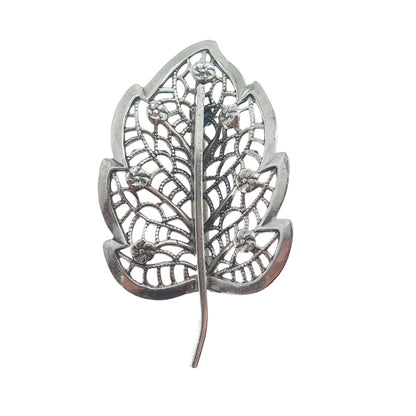 JEWELART 925 Sterling Silver Vintage Floral Leaf Filigree Oxidized Pin Brooch